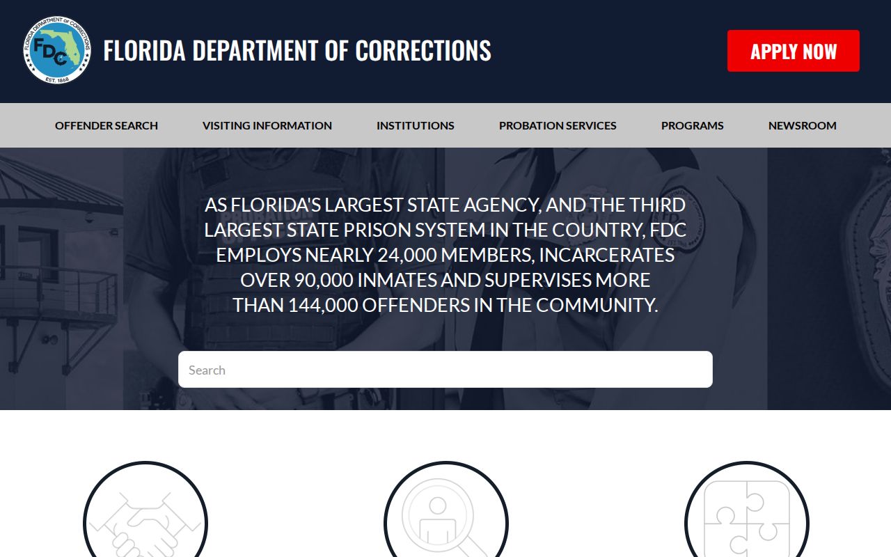 Franklin County state custody record categories in the Florida Department of Corrections menu